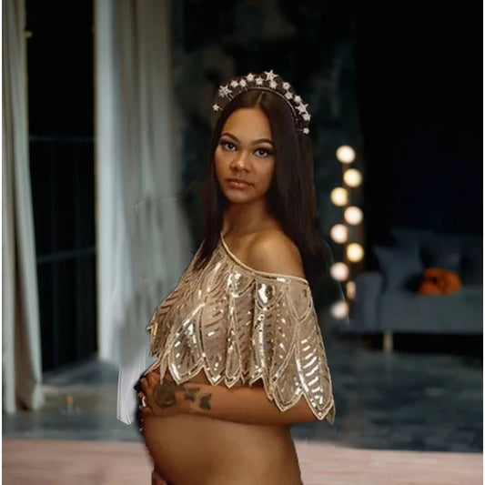 Maternity/Boudoir Body Cape Sequin Dresses Photoshoot Baby Shower فساتين حوامل платье для беременных платье Peaceful Pleasures Health and Wellness