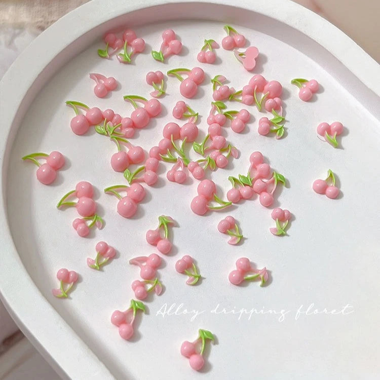 50pcs 3D Cherry Nail Charms – Pink Resin Fruit Nail Art Decor