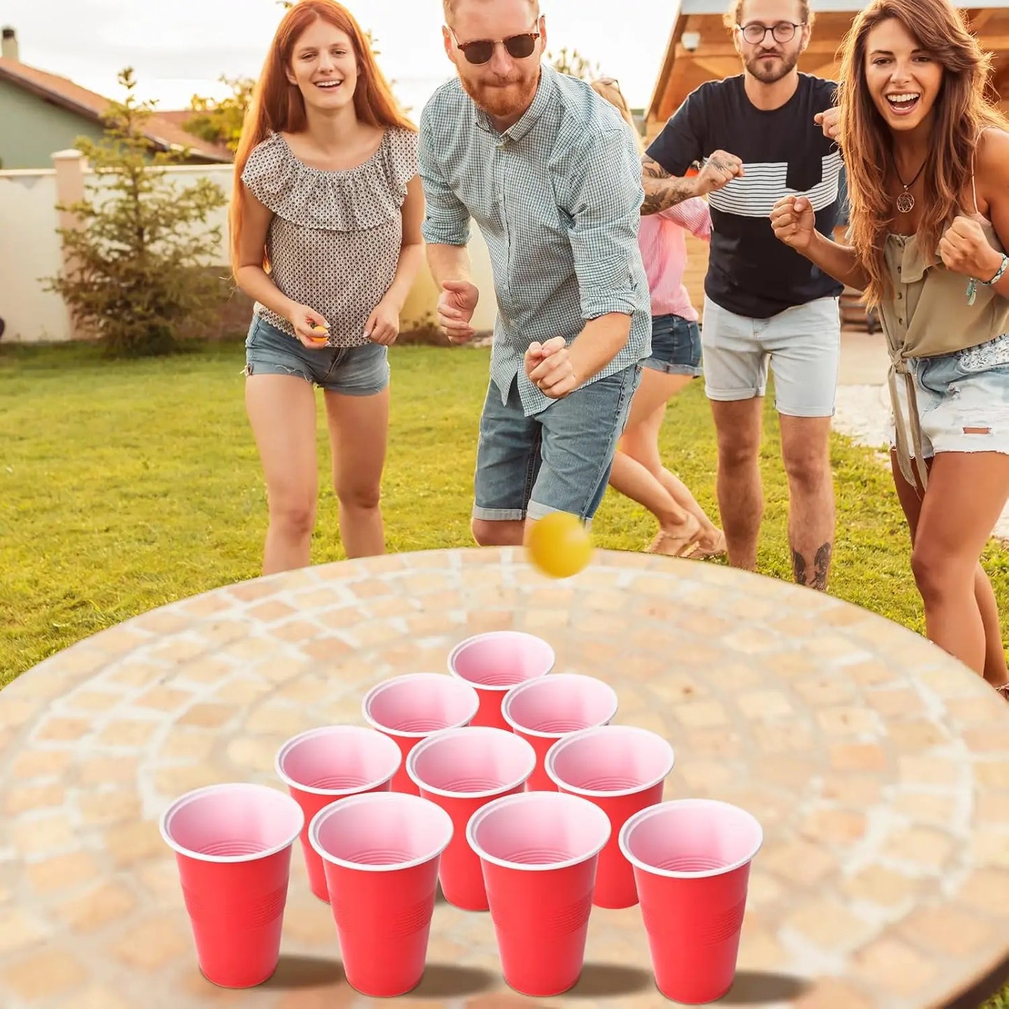 Cup Pong Game Set 22 Pcs 16 Oz Plastic Party Cups with 4 PCS Ping Pong Balls for Christmas New Year Gift Gratuation Party Peaceful Pleasures Health and Wellness