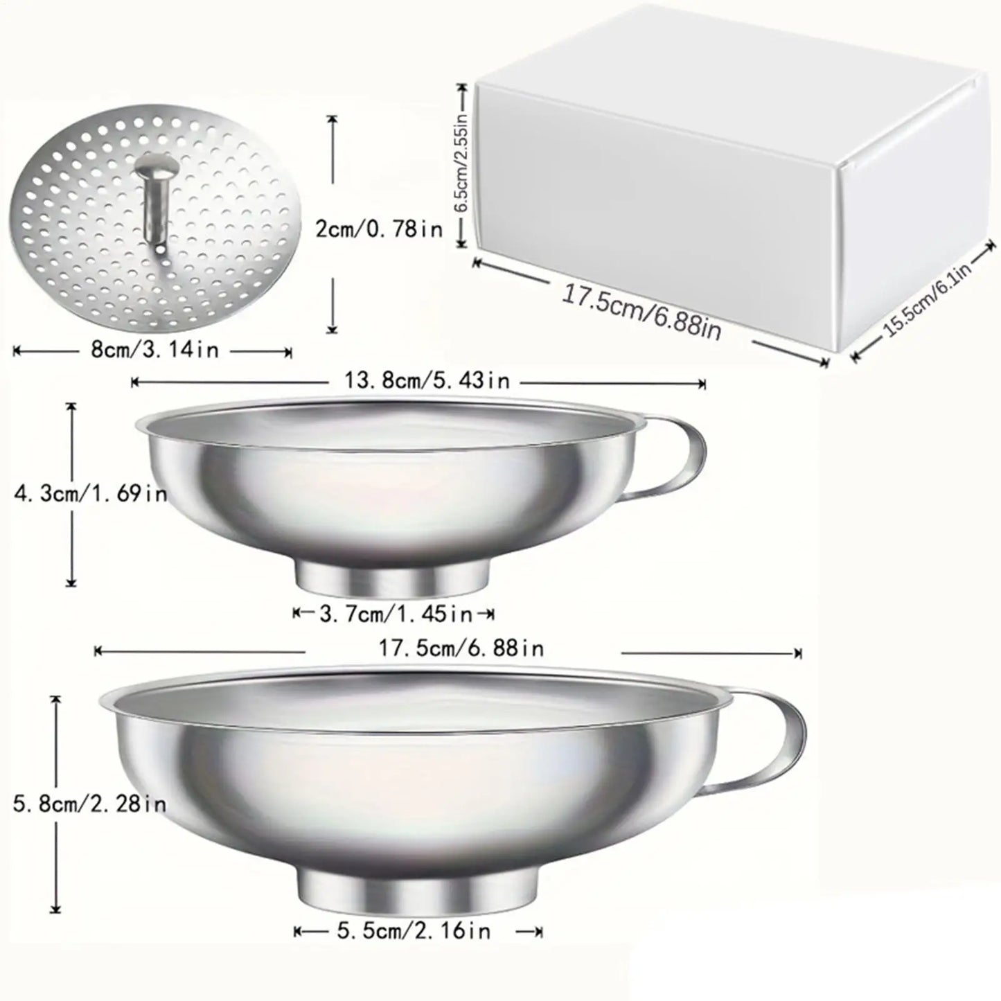 Metal Canning Funnel Stainless Steel Canning Gadget 2 Pieces Food Funnel With Strainer For Jar Filling Cooking Baking Sauce Oil Peaceful Pleasures Health and Wellness
