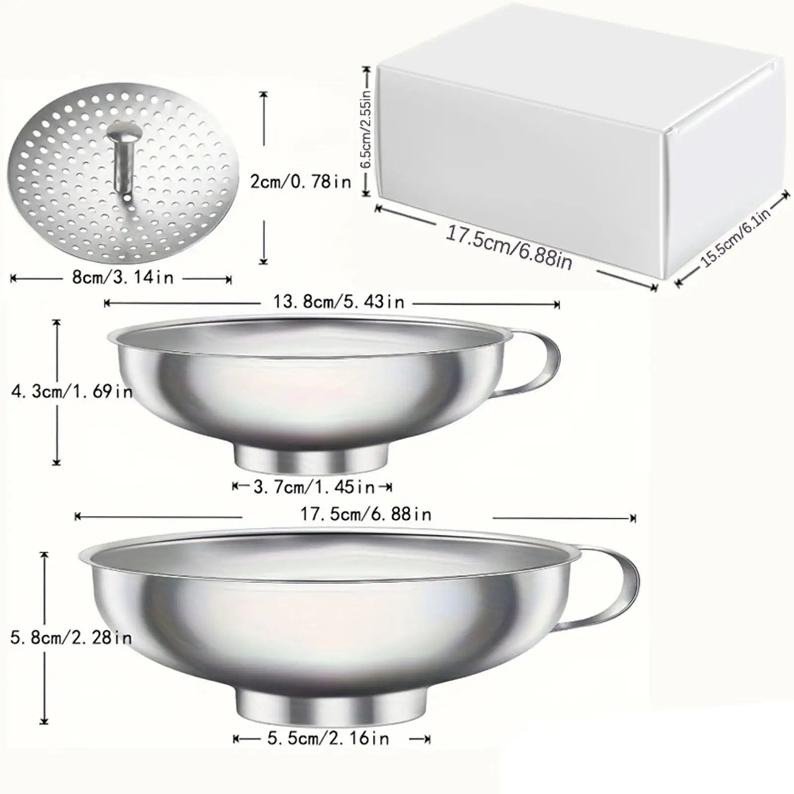 Metal Canning Funnel Stainless Steel Canning Gadget 2 Pieces Food Funnel With Strainer For Jar Filling Cooking Baking Sauce Oil Peaceful Pleasures Health and Wellness