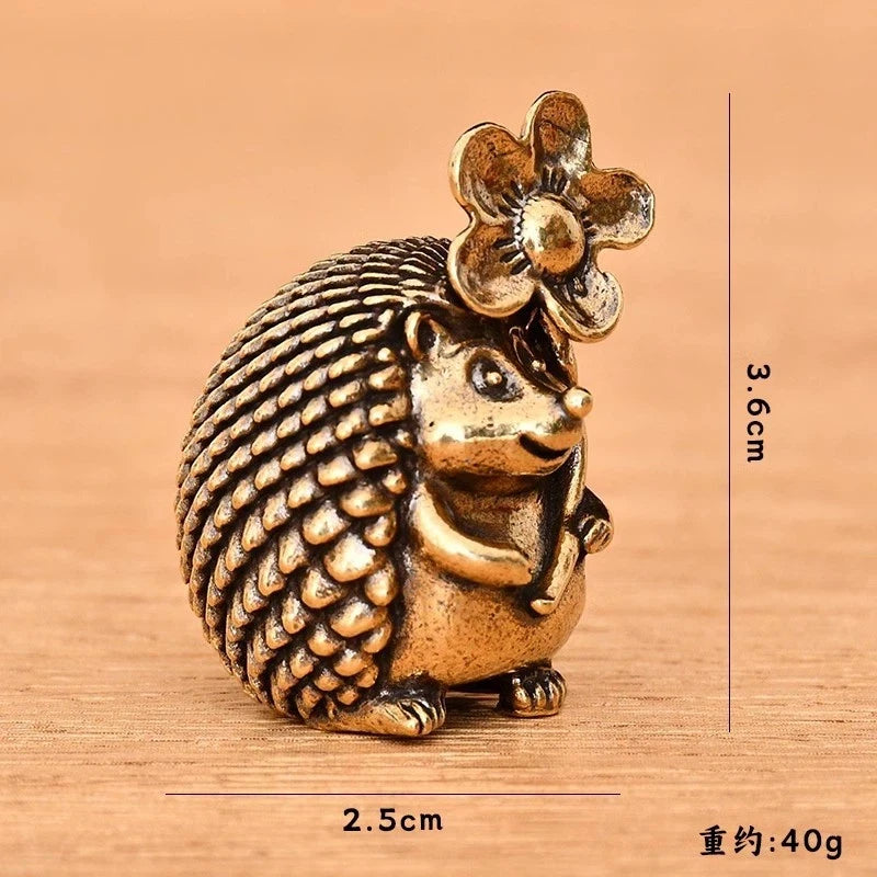 Retro Brass Hedgehog Figurine Realistic Little Antique Copper Surface