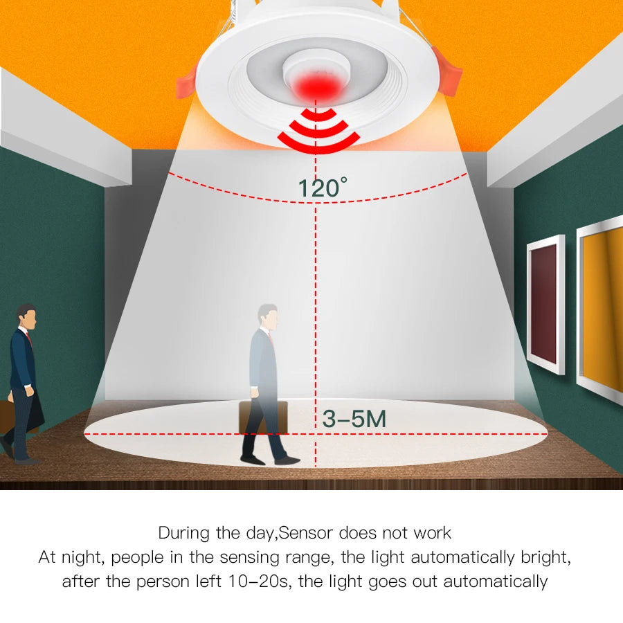 5W 10W 15W 20W PIR Motion Sensor Downlight 85-265V Human Infrared Induction LED Spotlight for Entrance Corridor Hallway Stairs Peaceful Pleasures Health and Wellness