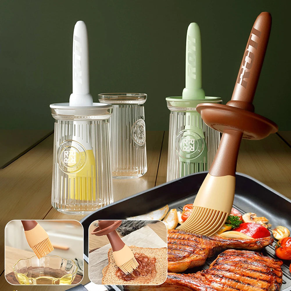 3-in-1 Silicone Basting Brush with Oil Bottle & Lid Silicone Basting Brush Peaceful Pleasures Health and Wellness
