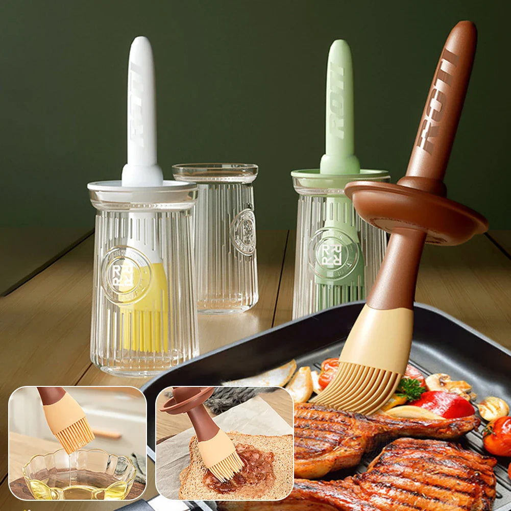 3-in-1 Silicone BBQ Basting Brush with Oil Bottle & Lid