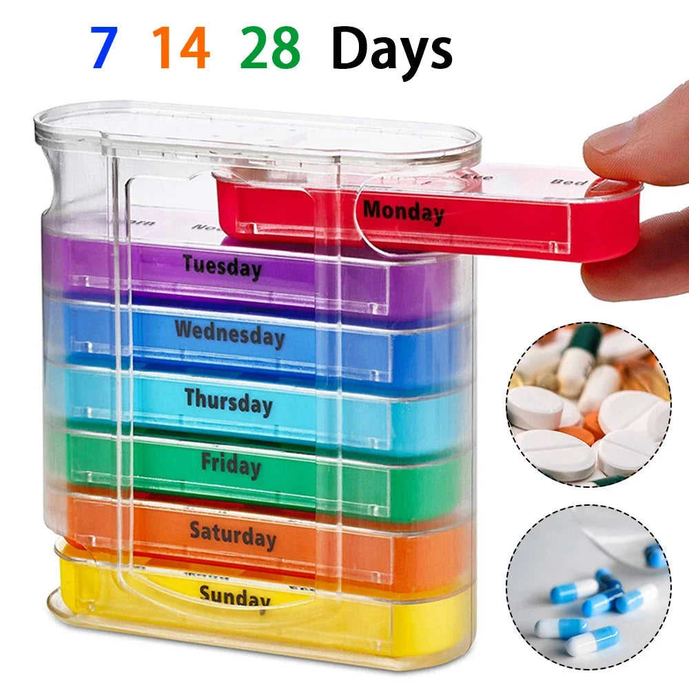 7 Days Pill Medicine Box Weekly Monthly Tablet Holder Storage Organizer Container Case Pill Box Splitters Pharmacy Pill Case Peaceful Pleasures Health and Wellness