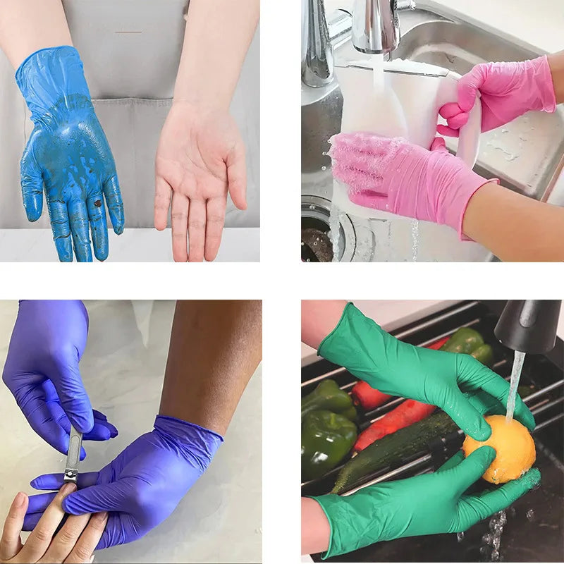 Disposable Nitrile Gloves Multi-color Auto Repair Food-grade Nitrile Gloves Thickened Durable and Comfortable 50pcs/100pcs Peaceful Pleasures Health and Wellness