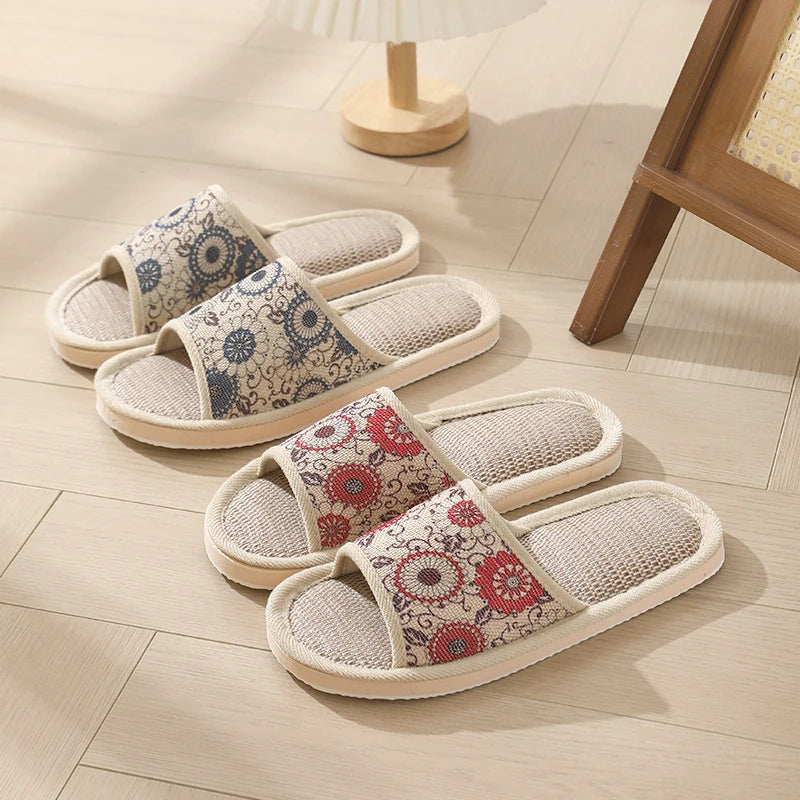 Summer Linen Indoor Slippers | Breathable EVA House Slides Indoor House Slippers Peaceful Pleasures Health and Wellness