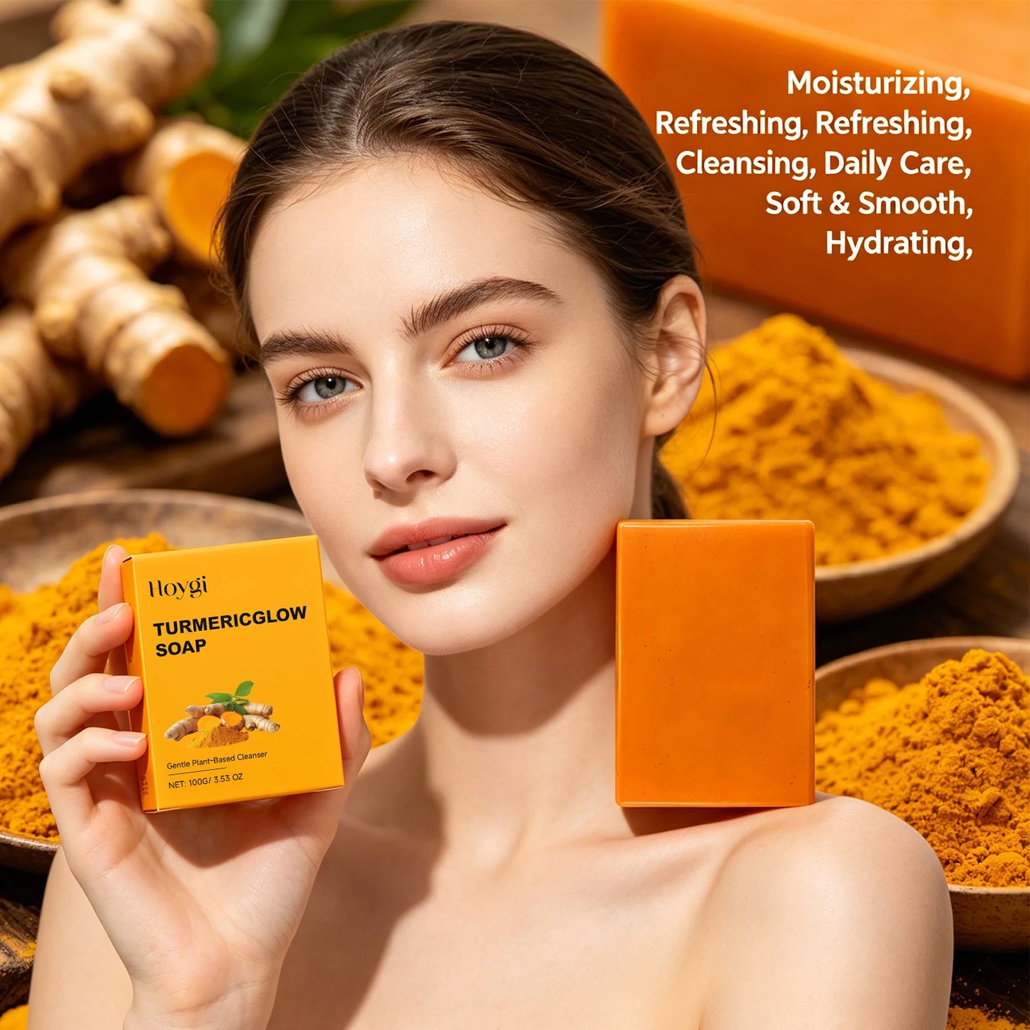 Turmeric Glow Soap 100g Fade Acne Marks Improve Dull Skin Soothing Natural Plant Cleansing Bar Refreshing Face & Body Cleanser Peaceful Pleasures Health and Wellness