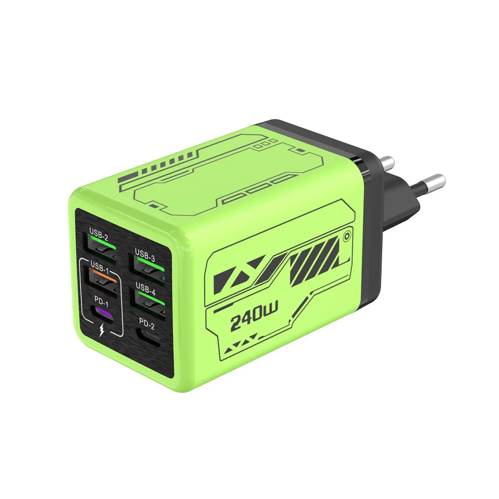 240W 6-Port USB-C Fast Charger QC 3.0 | EU US UK Wall Adapter