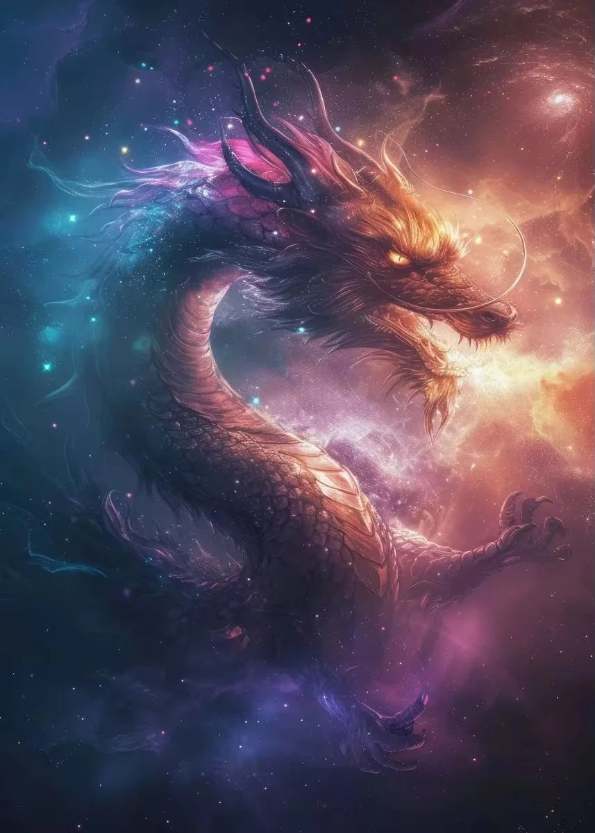 Black Dragon Canvas Wall Art | Oriental Fantasy Dragon Poster