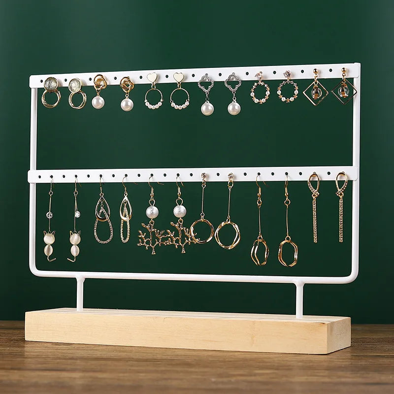 Solid Wood Iron Earring Holder Rack – Multi-Tier Jewelry Display