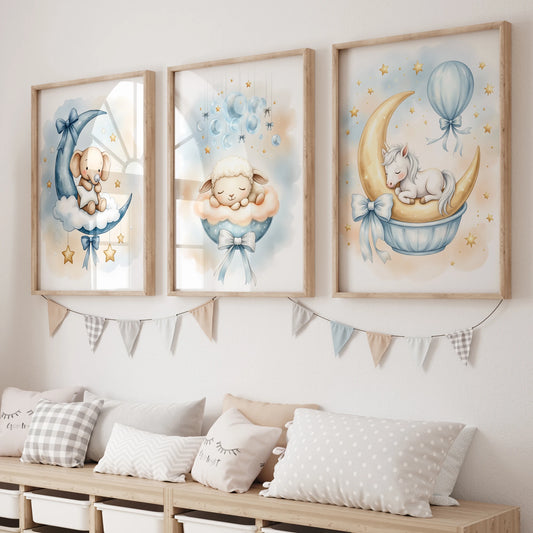 Cartoon Blue Unicorn Elephant Canvas Wall Art – Kids Room Decor Kids Canvas Wall Art Peaceful Pleasures Health and Wellness