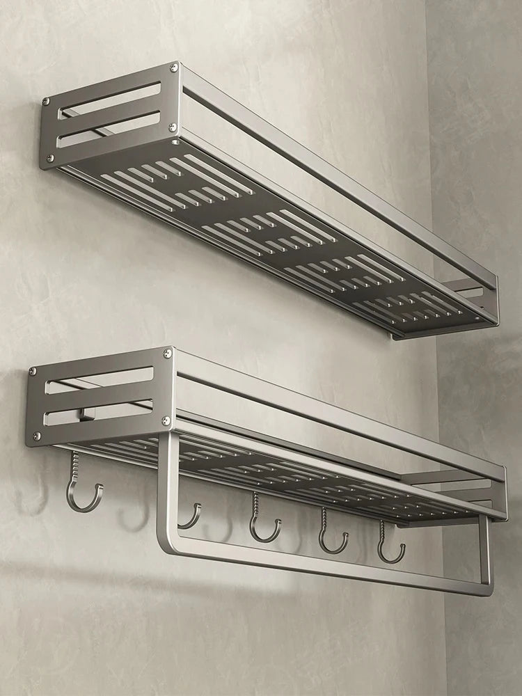 Aluminum No-Drill Shower Corner Shelf with Towel Bar