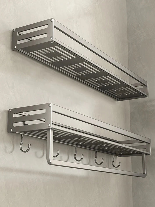 Aluminum No-Drill Shower Corner Shelf with Towel Bar Shower Corner Shelf Peaceful Pleasures Health and Wellness