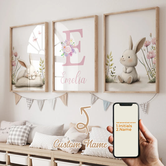 3-Piece Personalized Rabbit Canvas Wall Art | Kids Room Decor Canvas Wall Art Set Peaceful Pleasures Health and Wellness GA-CH329-3pcs 60x80cm Unframed