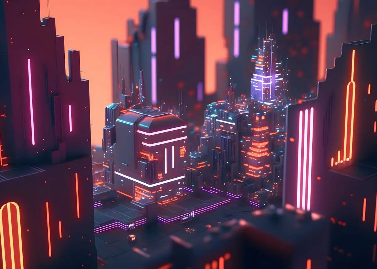 Cyberpunk Neon City Canvas Poster – Fantasy Wall Art Unframed