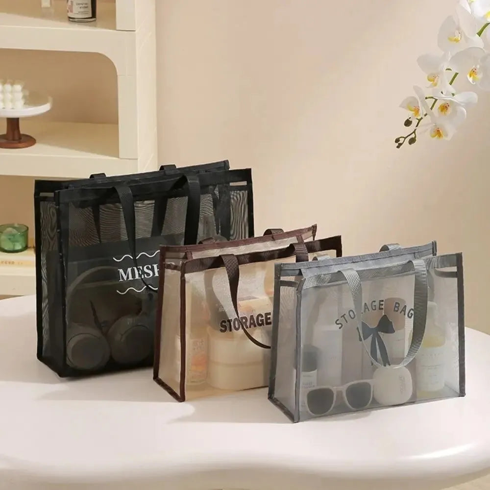 Large Capacity Shoulder Bag Hollow Mesh Transparent Swim Tote Bag Multifunctional Waterproof Beach Toiletry Storage Bag Women Peaceful Pleasures Health and Wellness