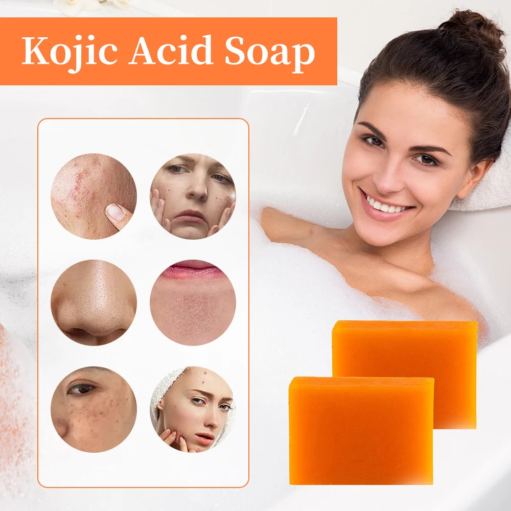 4/2Pcs Natural Soap Bar with Kojic Acid Handmade Brightening Soap for Fades Dark Spots Evens Skin Tone Gentle Cleansing Bath Bar Peaceful Pleasures Health and Wellness