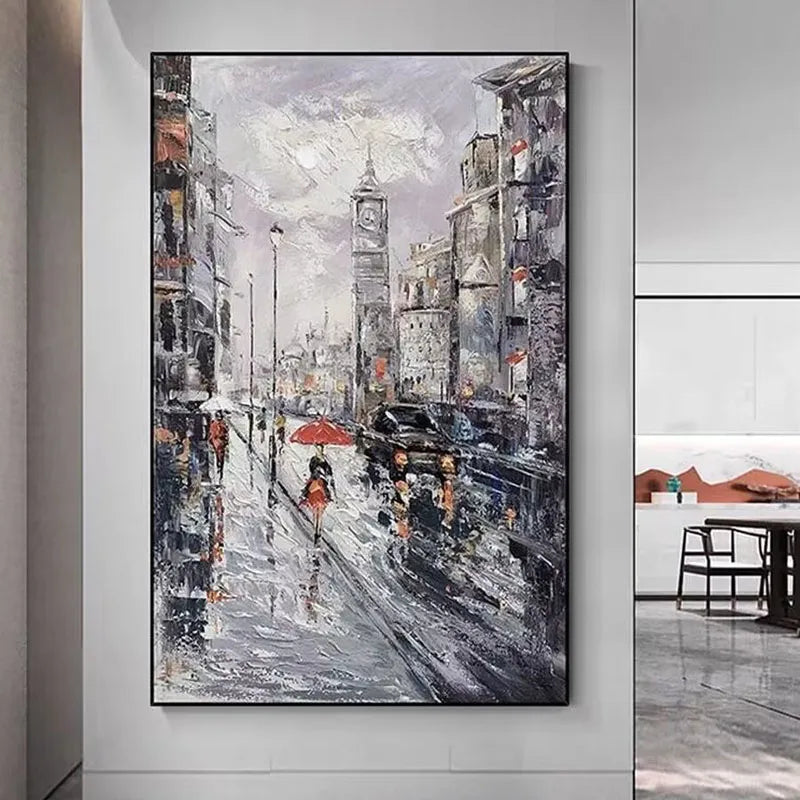 Modern Simplicity Parisian Street Scenery Handmade Oil Painting, Living Room Decoration, Sofa Background, Hanging Painting Peaceful Pleasures Health and Wellness No frame 60cmx120cm
