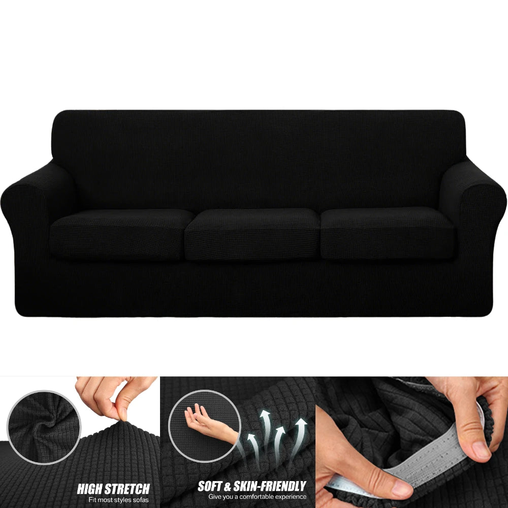 2/3/4/5 Piece Sofa Covers for 1/2/3/4 Cushion Couch Slipcover Soft Stretch Furniture Covers for Dogs Non Slip Sofa Protector Peaceful Pleasures Health and Wellness Black For 2 Cushion Sofa
