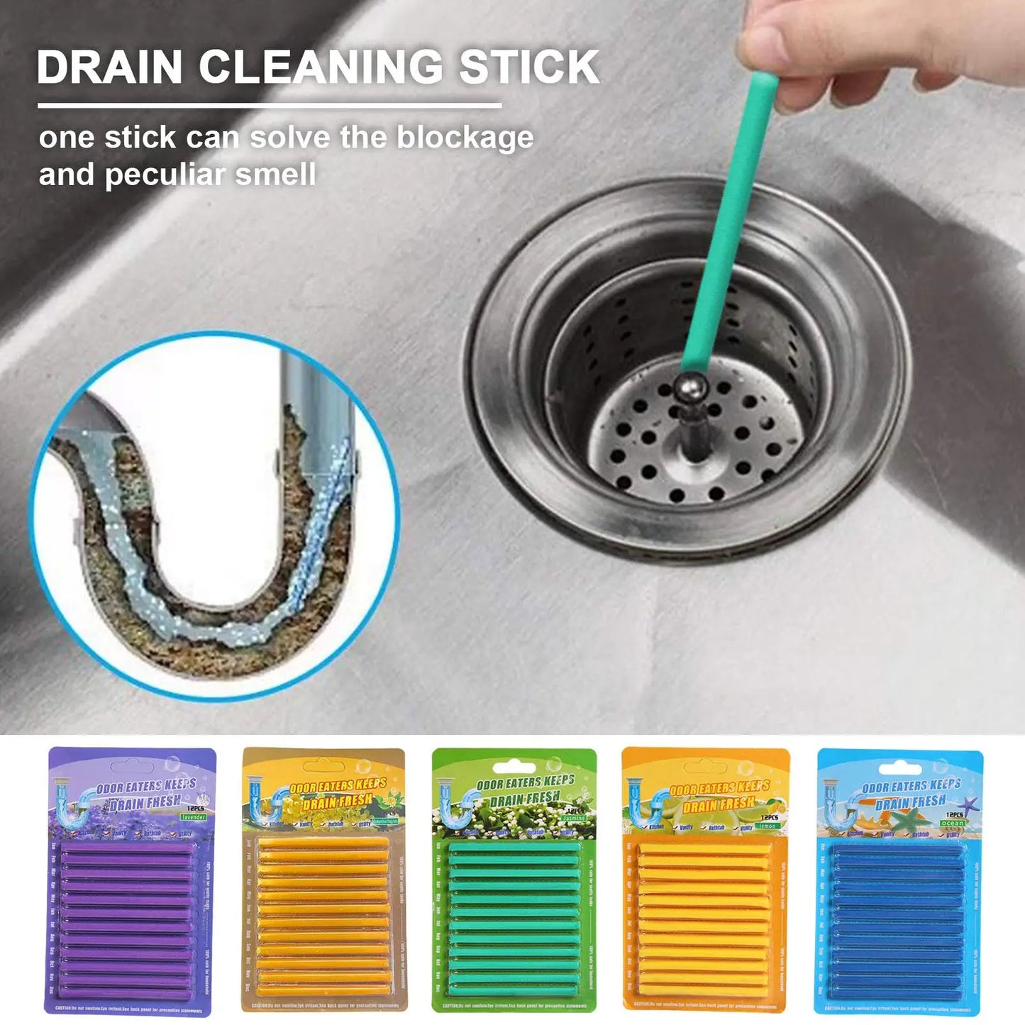 12pcs Enzyme Drain Maintenance Sticks Prevents Clogs & Eliminates Odors in Sinks, Shower, Toilet, Natural Breakdown Formula Peaceful Pleasures Health and Wellness