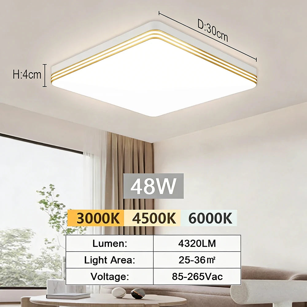 RUNTOIN Modern LED Square Ceiling Panel Light 18W–48W