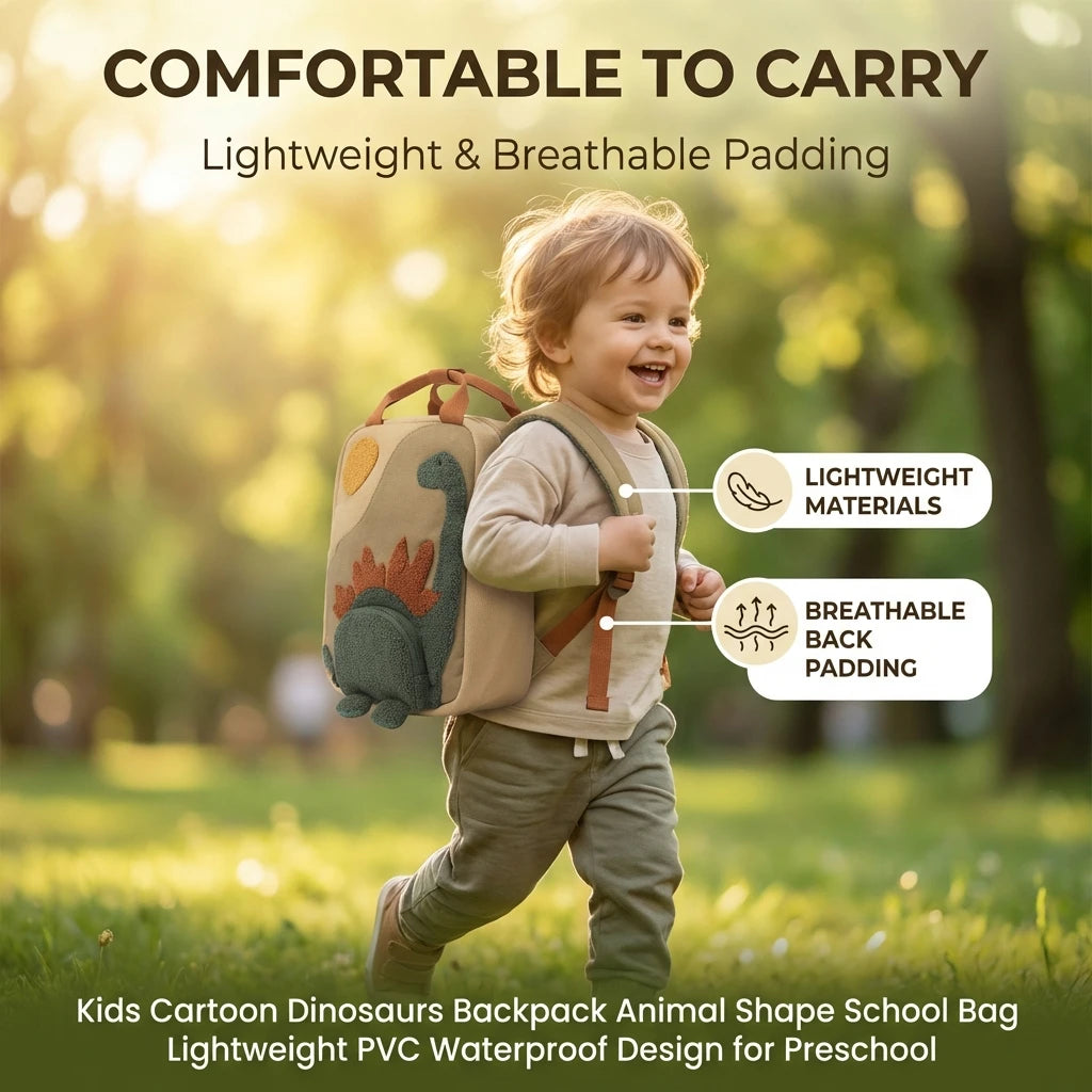 Kids Cartoon Dinosaurs Backpack Animal Shape School Bag Lightweight PVC Waterproof Design for Preschool Peaceful Pleasures Health and Wellness