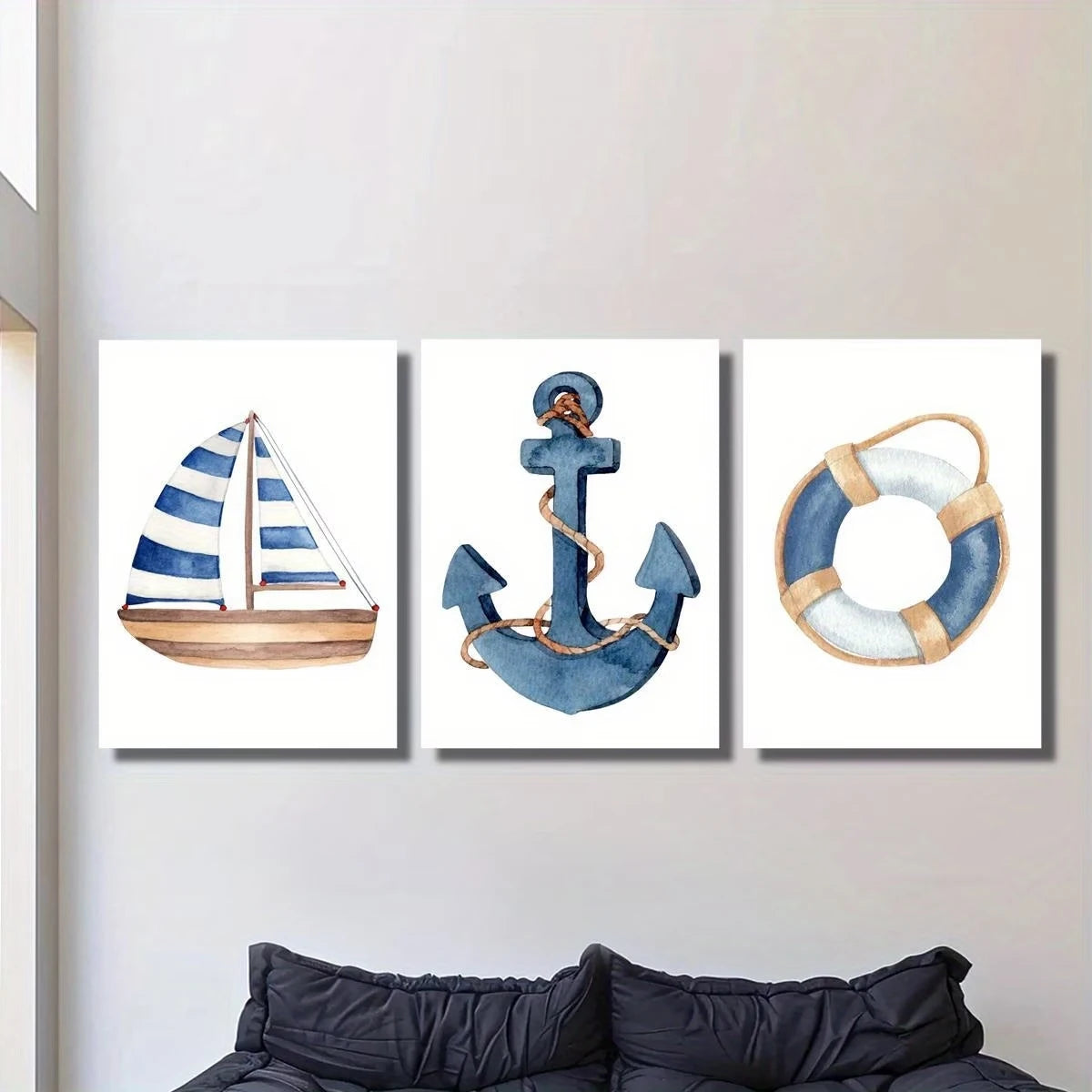 3-Piece Watercolor Sailboat Nautical Canvas Wall Art Set