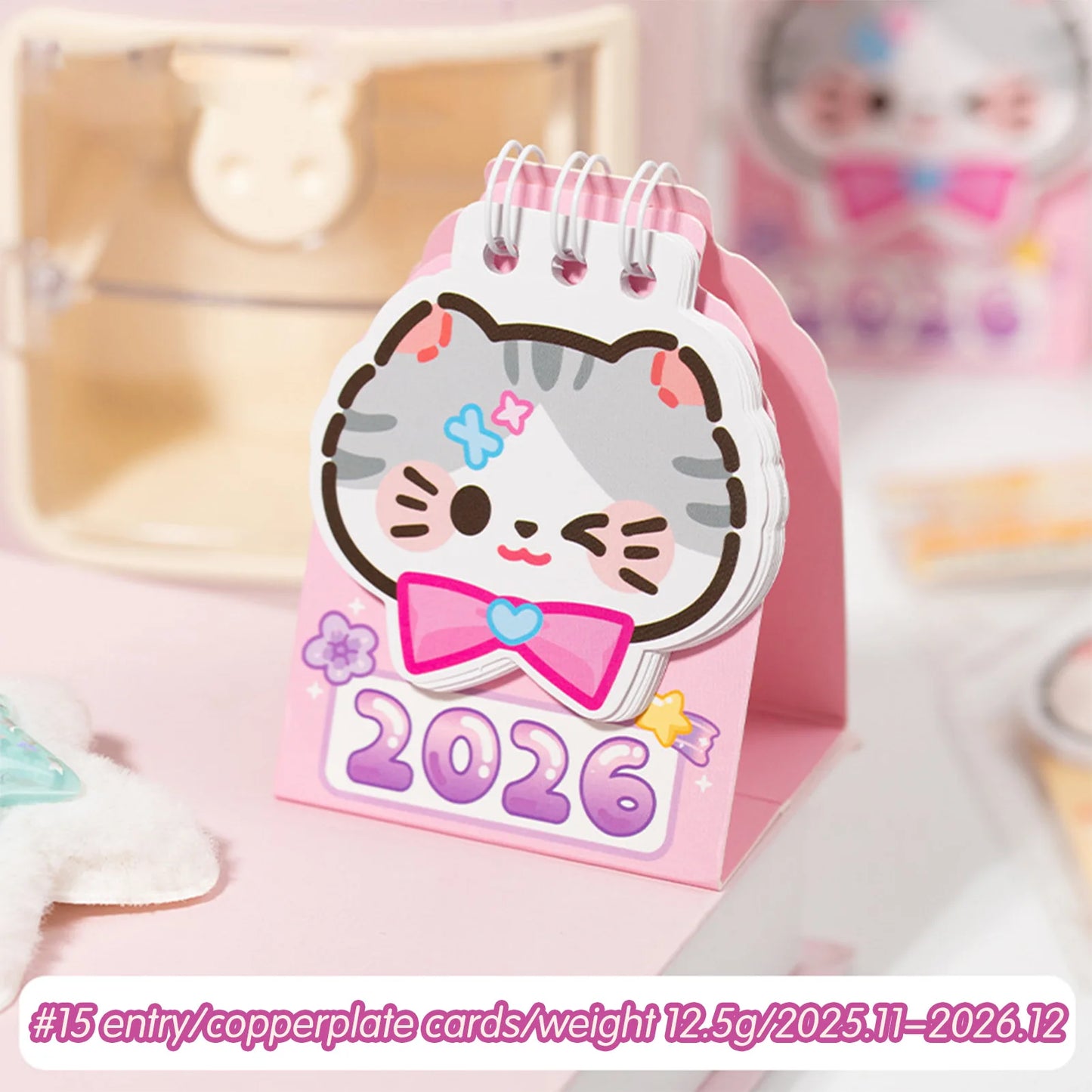 Year 2026 Small Kitty Calendar Desktop Memo Organizer Clear Printing Compact Kitty Planner Daily Planner Desktop Calendar Peaceful Pleasures Health and Wellness
