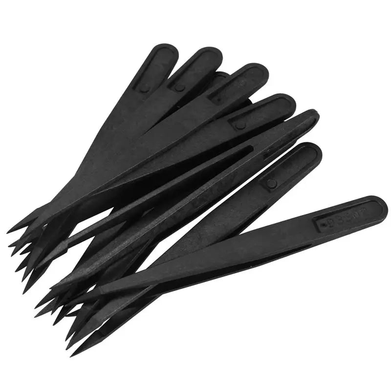 50-Pack Anti-Static Tweezers | Black Plastic Tip, 12cm