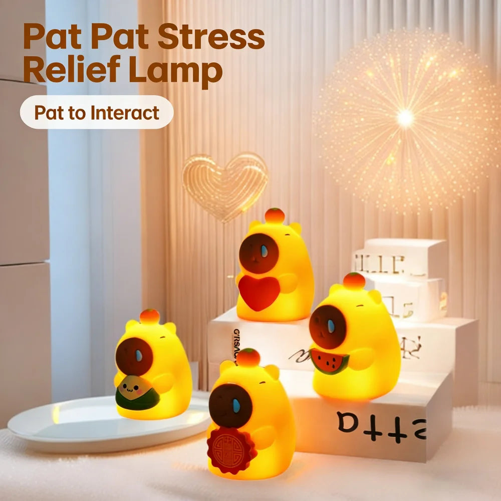 Cute Pear Night Light 7-Color Dimmable Touch-Controlled Night Light Silicone Stress Reducing Pat Duck Lamp USB Rechargeable Peaceful Pleasures Health and Wellness