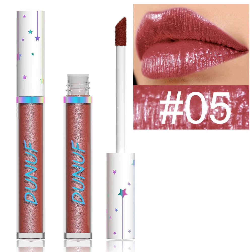 12-Color Metallic Glitter Lip Gloss | Diamond Pearlescent Lip Glaze