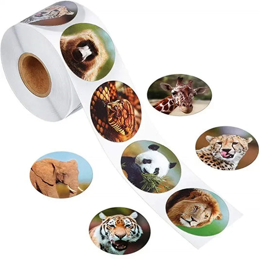 500Sheets Roll Zoo Animal Cartoon Stickers Kids Reward Lion Elephant Peaceful Pleasures Health and Wellness WHITE