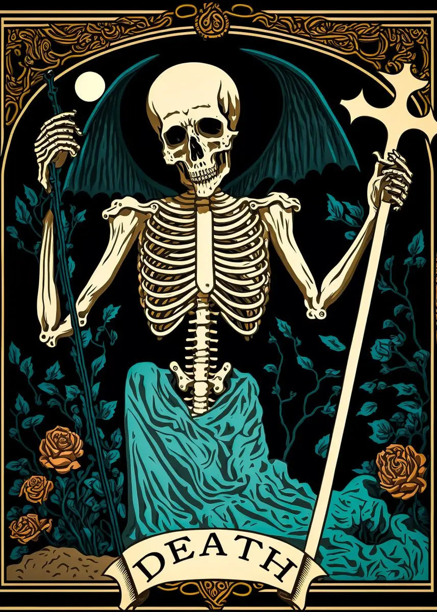 Death Tarot Card Skull Wizard Canvas Wall Art | Gothic Decor