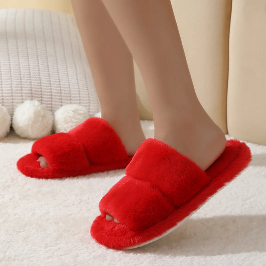 Women's Fluffy Double Strap Indoor Slippers | Non-Slip EVA Indoor House Slippers Peaceful Pleasures Health and Wellness