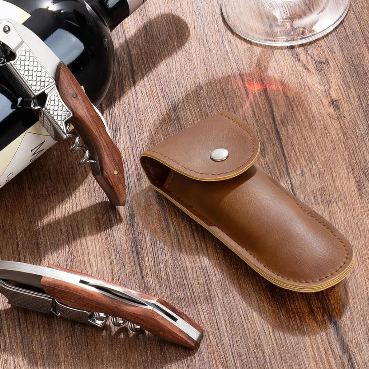 2/4 Pack Wine Bottle Opener Leather Case, Bottle Opener Holster Small Leather Bag, Foldable Wine Opener Bag, Wine Knife Case Peaceful Pleasures Health and Wellness
