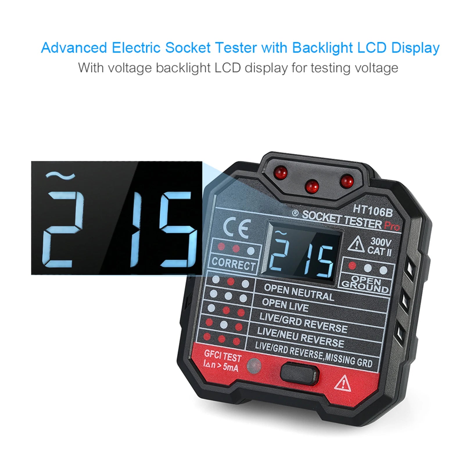 HABOTEST Advanced RCD Electric Socket Tester Wall Plug Breaker Finder Electric Leakage Test with Voltage Backlight LCD Display Peaceful Pleasures Health and Wellness