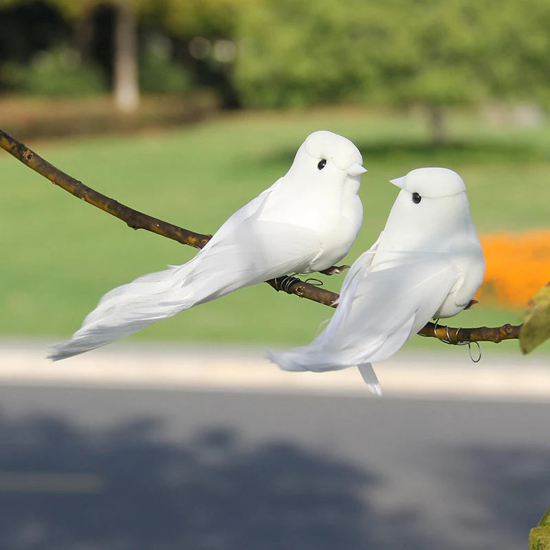 Artificial White Dove Bird Decor – Realistic Feathered Ornament Bird Figurine Decor Peaceful Pleasures Health and Wellness