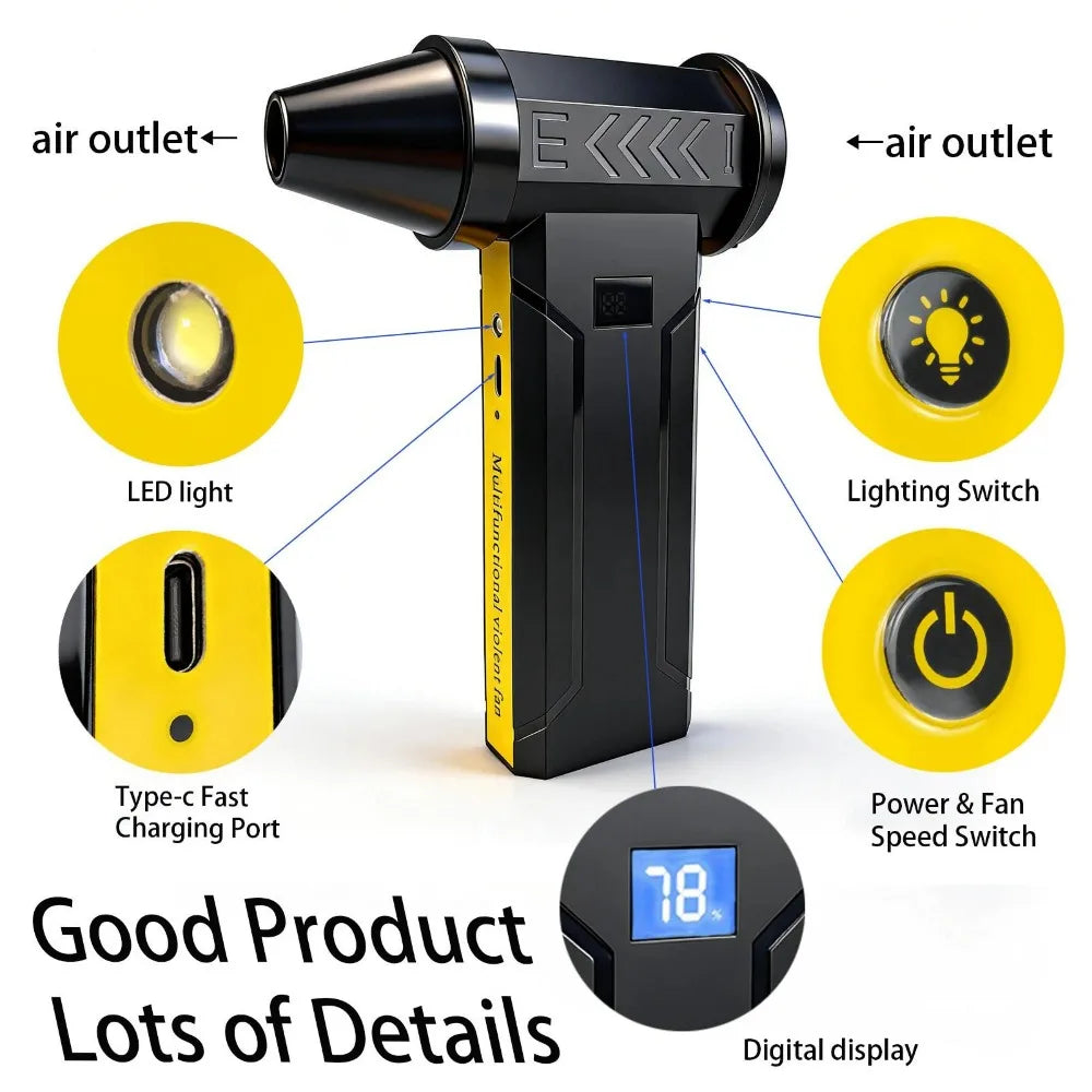 New 160000RPM High-Speed Turbo Violent Fan Brushless Motor Handheld Duct Fan 60M/S Portable Type-C Charging For Indoor Outdoor Peaceful Pleasures Health and Wellness