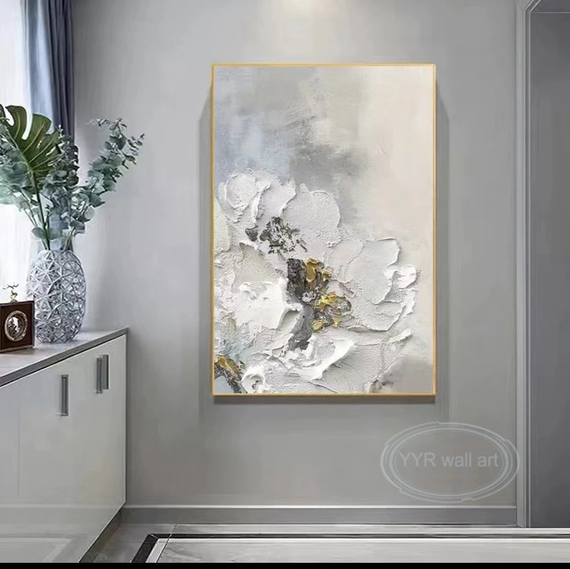 Abstract Thick Oil White Flower Handmade Oil Painting for Home Decoration For Bedroom, Dining Room, and Living Room Written Exam Peaceful Pleasures Health and Wellness