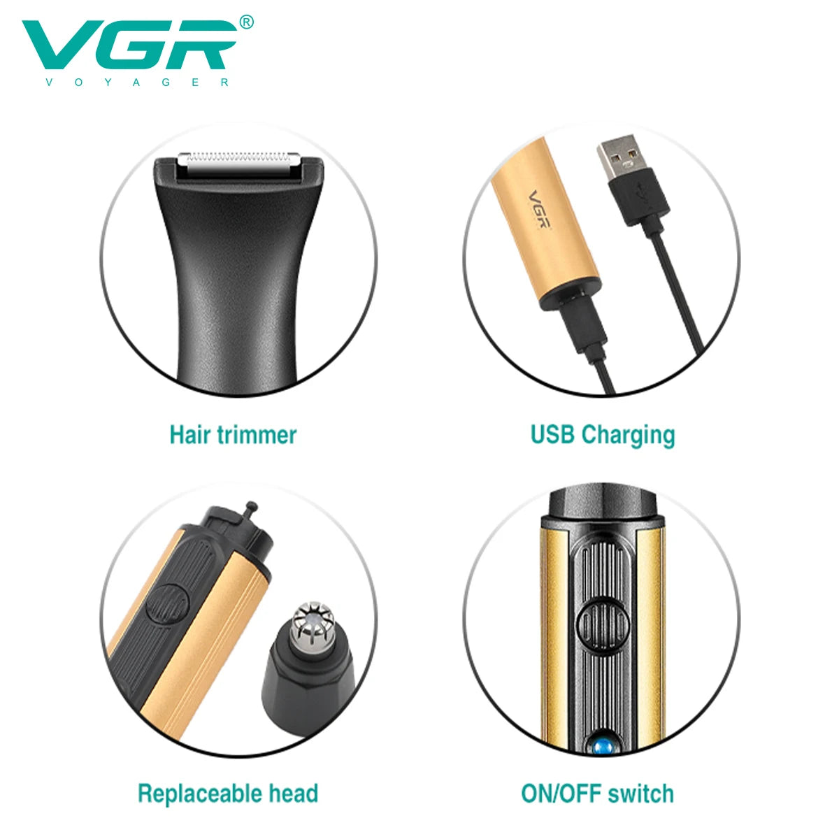 VGR 626 2-in-1 Convenient Hair Cleaning Set Men's Shaver Shaver Metal Nose Hair Trimmer Deep Cleaning Hair Trimmer Hair Removal Peaceful Pleasures Health and Wellness