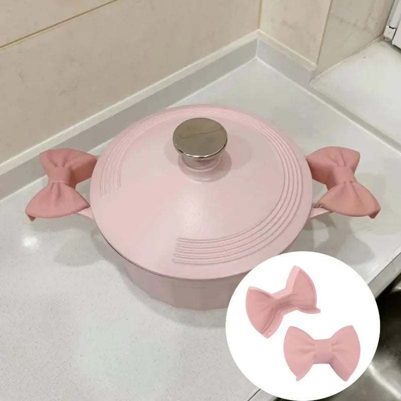 2PCS Silicone Oven Mitts Creative Bow Shape Oven Gloves Heat Resistant Pot Holders for Cooking Mini Oven Gloves Kitchen Tool Hot Peaceful Pleasures Health and Wellness