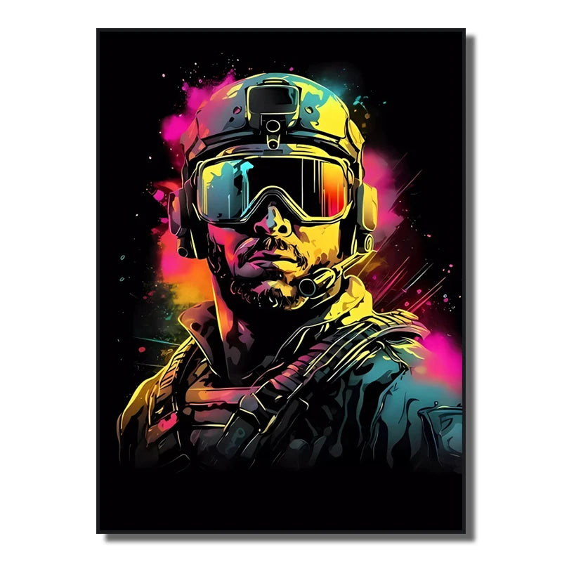 Neon Red Video Game Character Canvas Wall Art | Unframed Poster
