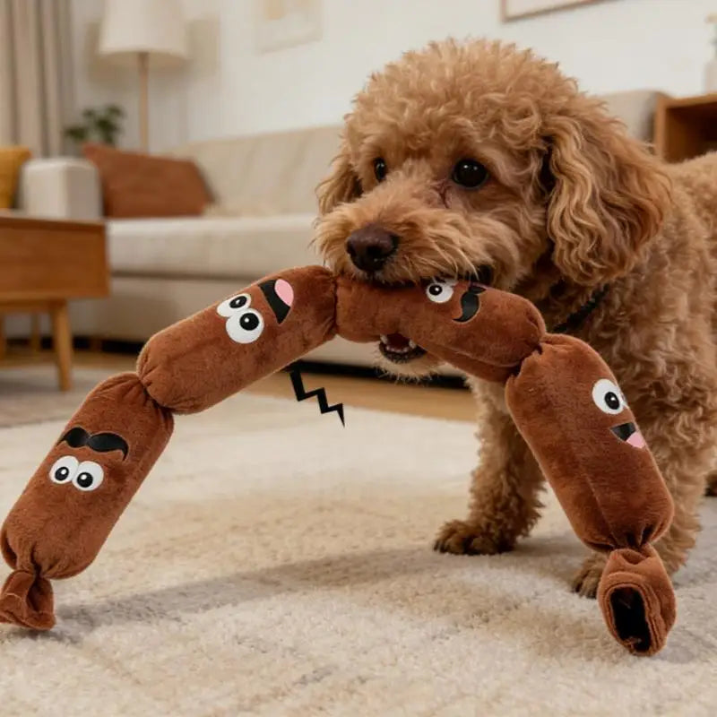 Marbit Sausage Squeaky Plush Chew Toy for Dogs | Teeth Cleaning