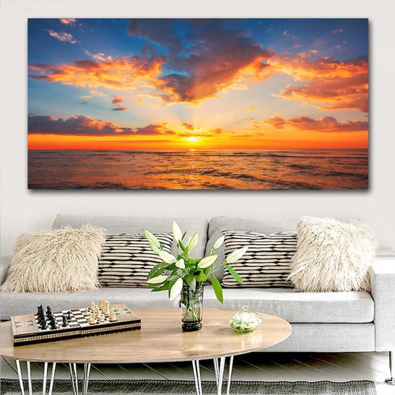Modern Large Size Landscape Poster Wall Art Canvas Painting Sunset Beach Picture For Living Room Bedroom Home Decor No Frame Peaceful Pleasures Health and Wellness