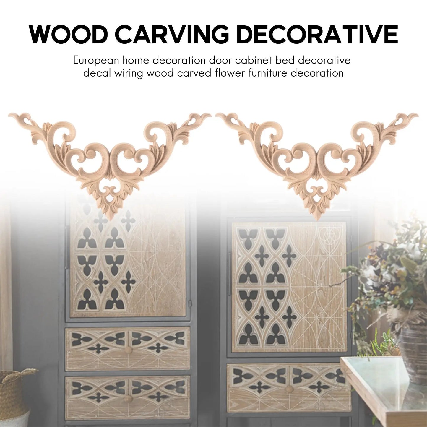 A36T-4Pcs/Set Wood Carved Corner Onlay Applique Unpainted Frame Cupboard Cabinet Decal For Home Furniture Decoration 15Cm Peaceful Pleasures Health and Wellness