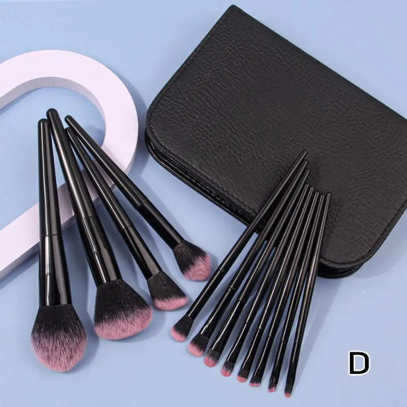 12Pcs Professional Makeup Brush Set Soft Synthetic Hair Brushes With Powder Puff For Foundation Powder Eyeshadow Travel Tools Peaceful Pleasures Health and Wellness Black D