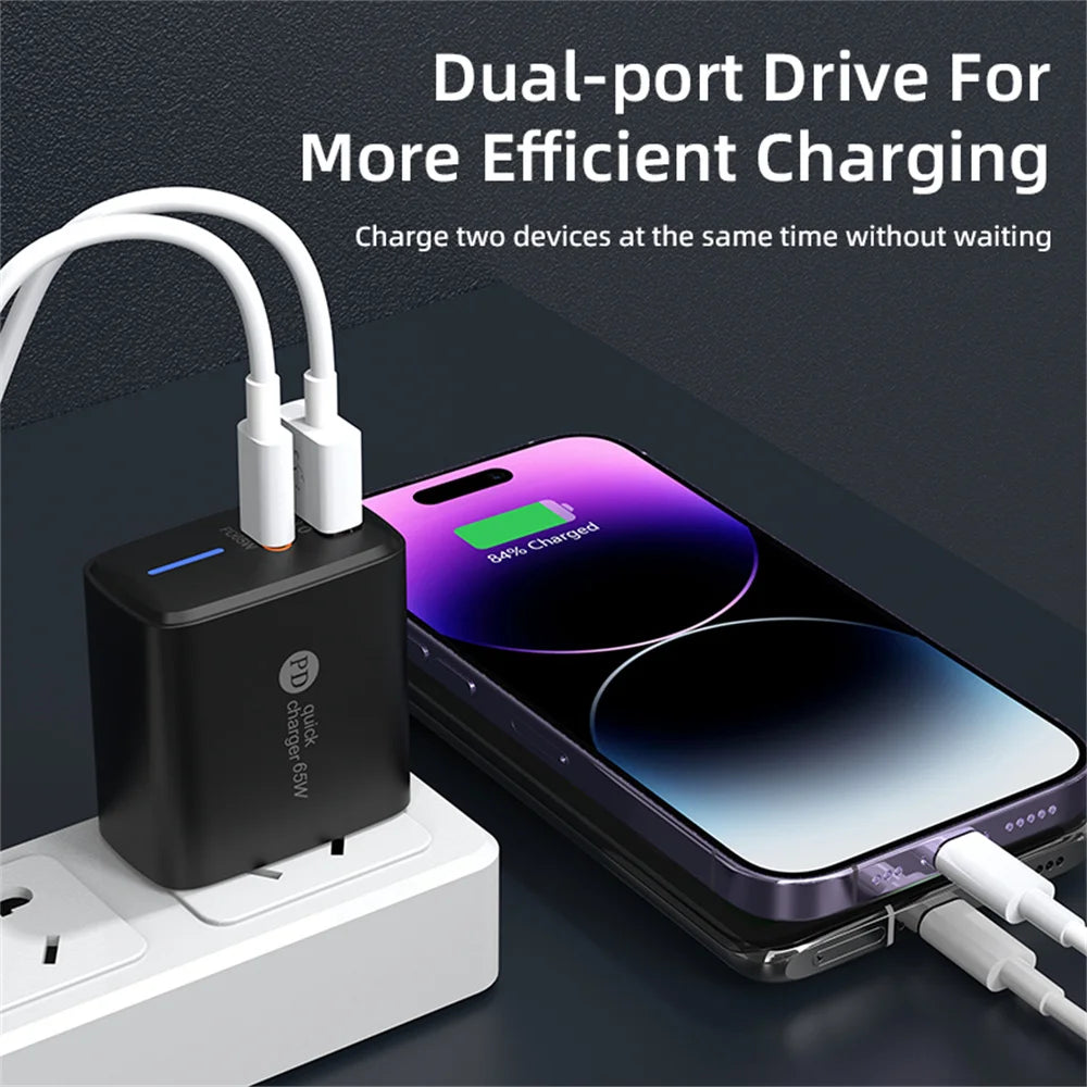 65W USB-C PD 3.0 Fast Charging Wall Adapter | Multi-Port