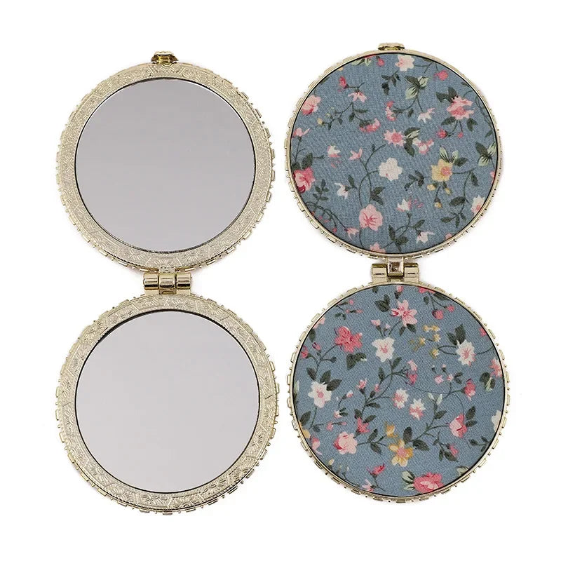 1pc Mini Makeup Compact Pocket Floral Mirror Portable Two-side Folding Make Up Mirror Women Vintage Cosmetic Mirrors for Gift Peaceful Pleasures Health and Wellness